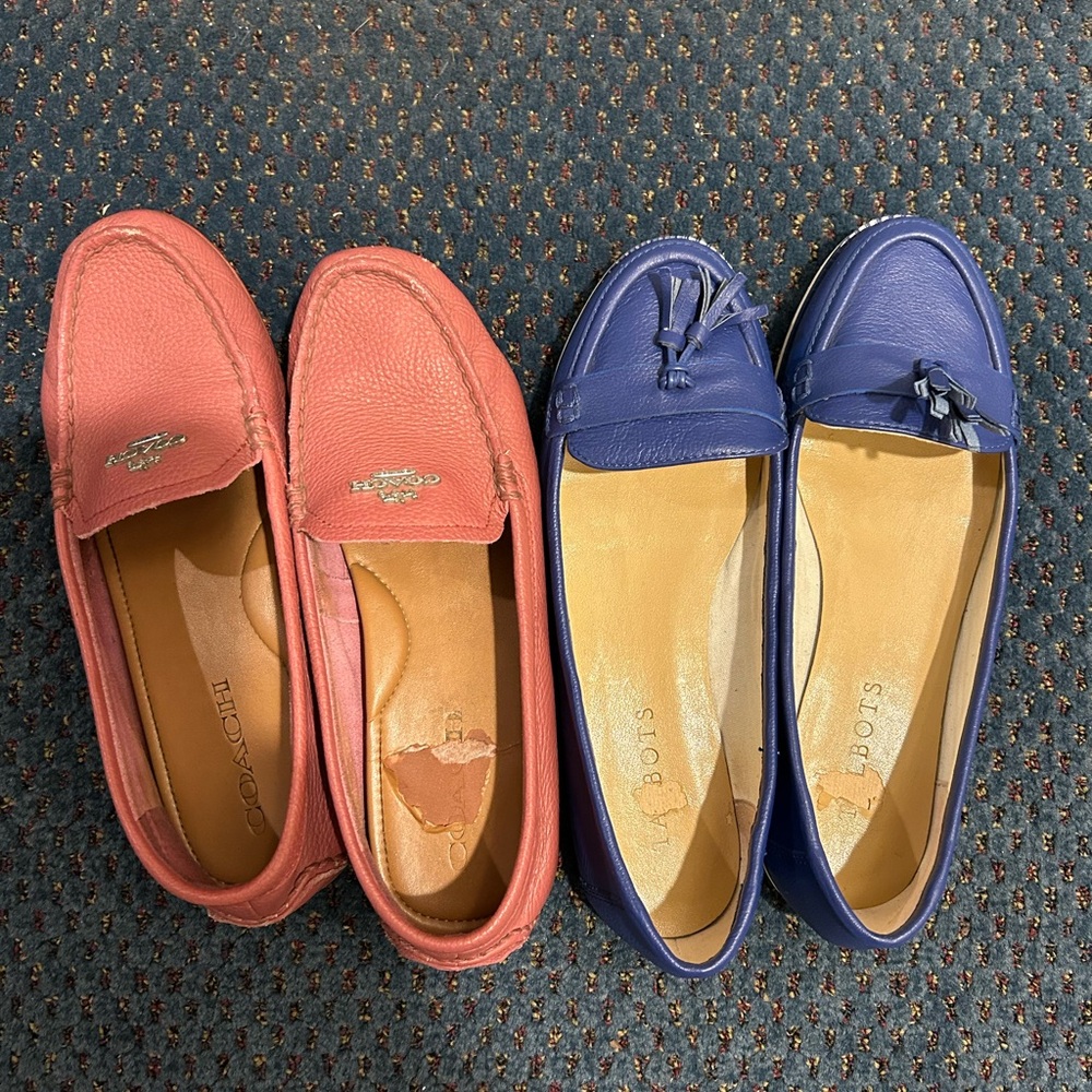 Coach leather pink loafer flat size 6.5 and Talbots leather loafers size 7 blue